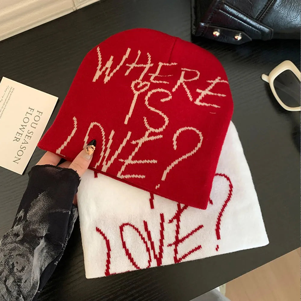 Y2K Letter Knitted Hat Wool Knitting Hat Useful Skiing Hat Coldproof Pullover Cap Trendy Unisex Decor Winter Thermal Caps