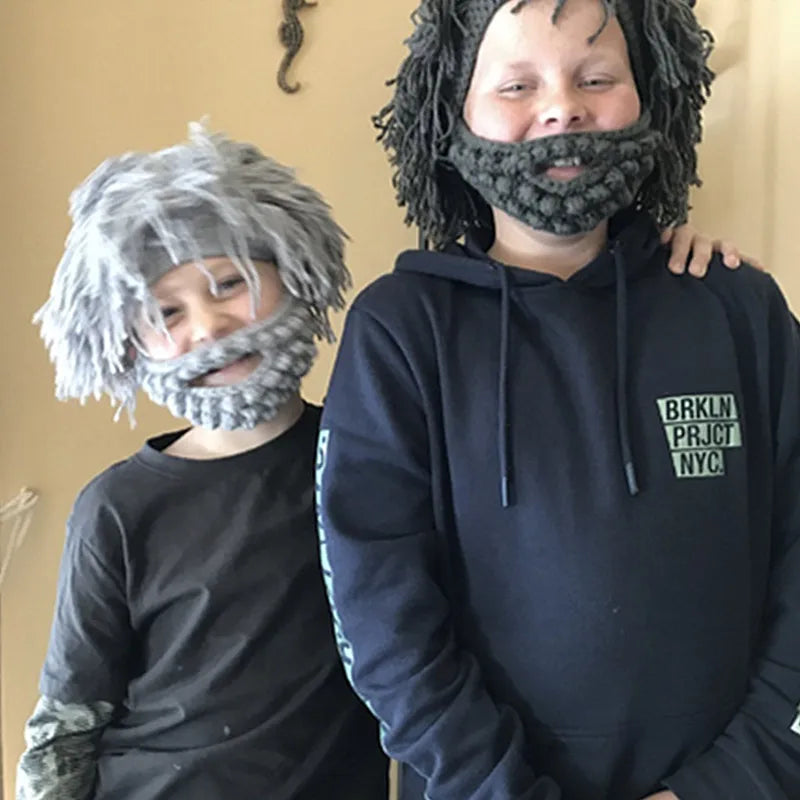 Punk-style Knitted Cap Funny Wig Beard Knitted Hats Hobo Mad Scientist Hip Hop Handmade Knit Warm Winter Cap Beanies Hat