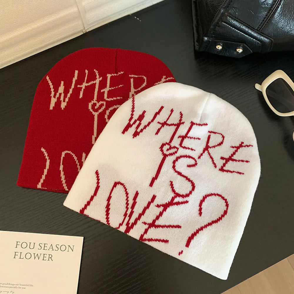 Y2K Letter Knitted Hat Wool Knitting Hat Useful Skiing Hat Coldproof Pullover Cap Trendy Unisex Decor Winter Thermal Caps