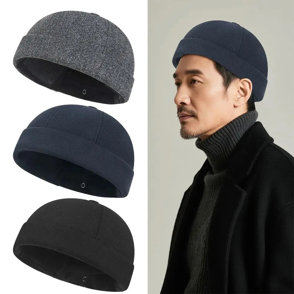 Brimless Hat Landlord Hat Fleece-Lined Hats Docker Cap Dome Melon Cap Casual Hip Hop Adjustable Windproof Outdoor Keep Warm Hat