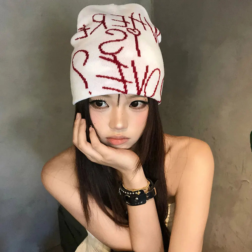 Y2K Letter Knitted Hat Wool Knitting Hat Useful Skiing Hat Coldproof Pullover Cap Trendy Unisex Decor Winter Thermal Caps